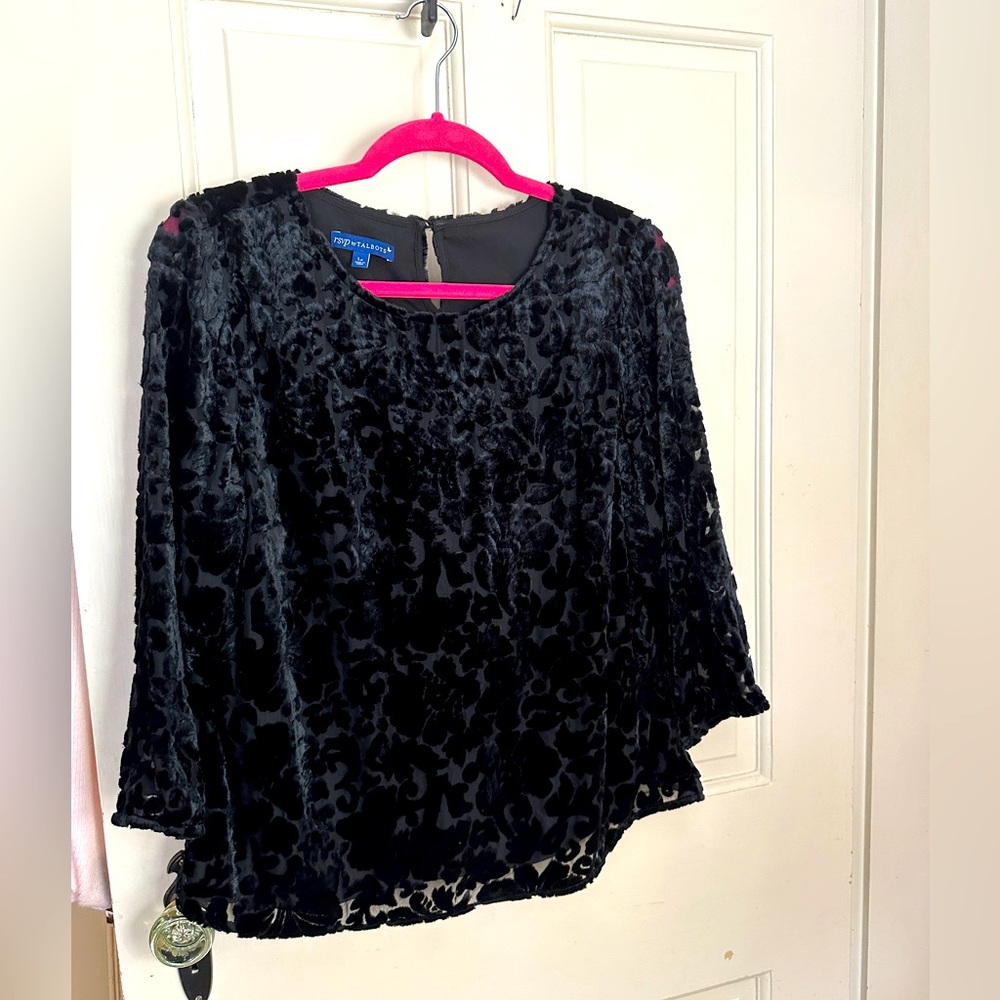 Elegant! COCKTAIL BLOUSE!  Black Burnt Velvet LP Orig $168 Never worn!